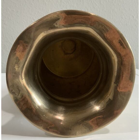 Vtg Solid Hammered Brass Bowl Planter Vase Wavy Edge 5 7/8” H 5” W Made India - Picture 6 of 7